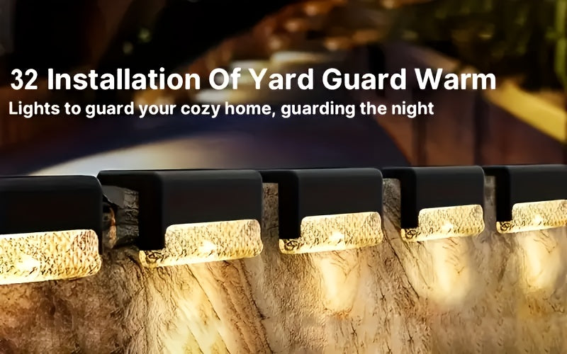 Lampes solaires LED pour terrasse, escaliers et marches d'extérieur, allumage/extinction automatique, 12 heures d'éclairage blanc chaud pour clôture, allée, patio, balcon et jardin – ABS résistant aux intempéries, lot de 8, 16 ou 32 – Aucun câblage requis
