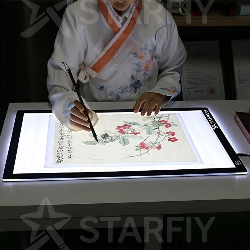Tablette lumineuse LED pour dessin A2 A3 A4, table à copier ultra-fine à double barre lumineuse avec variateur 3 niveaux et surface sans grille protectrice des yeux pour diamond painting, croquis et dessin