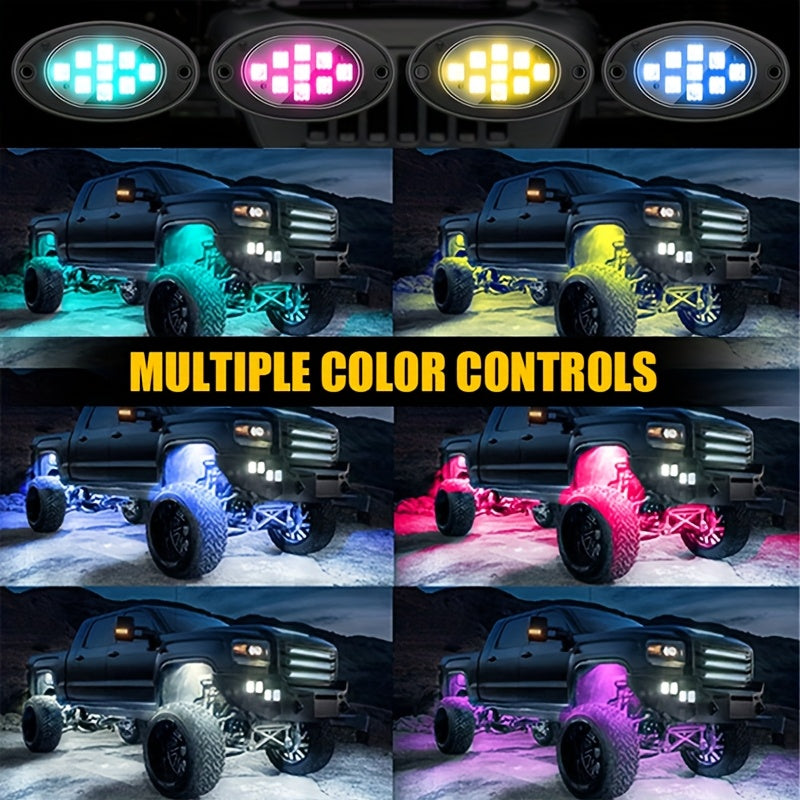Kit de lumières LED RGB pour camions et pick-ups – Activation sonore, contrôle par application et télécommande, éclairage néon multicolore pour châssis, 9 grosses ampoules LED, 4/6/8/10 modules d'éclairage de bas de caisse
