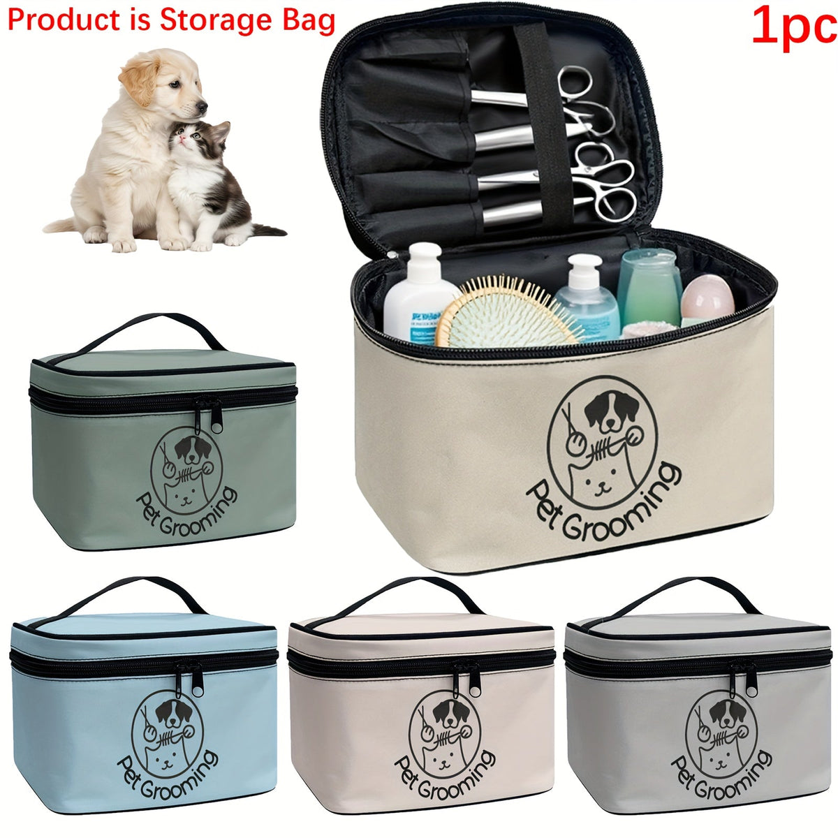 Sac de rangement pour accessoires de toilettage pour chiens et chats – Organisateur portable avec poignée et double fermeture éclair, trousse de toilettage pour animaux de voyage, cadeau idéal pour les amoureux des animaux