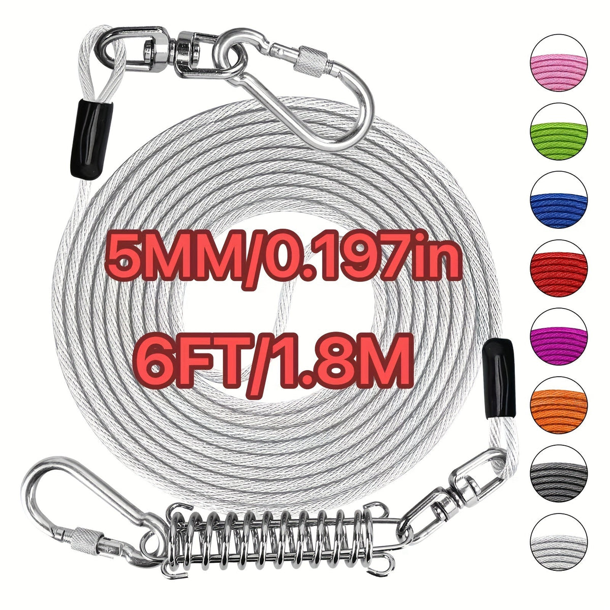 Laisse pour chien ultra-résistante de 1,8, 3, 4,5, 9, 15, 23 ou 30 mètres, câble d'attache d'entraînement pour grands chiens jusqu'à 225 kg, corde de course durable et résistante aux morsures pour le jardin