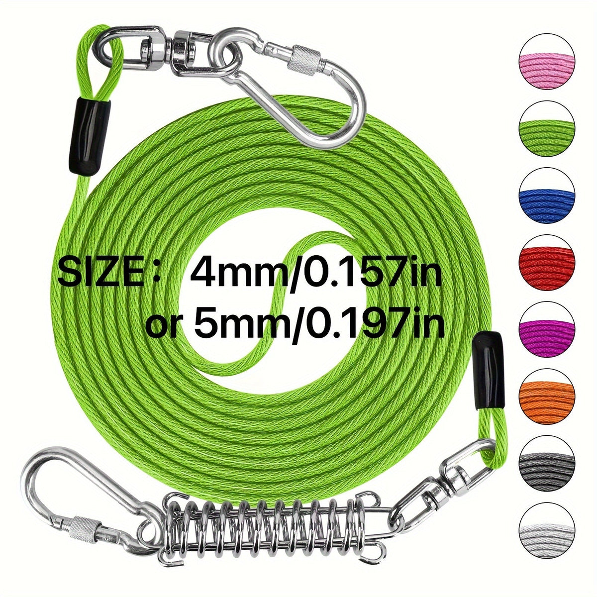 Laisse pour chien ultra-résistante de 1,8, 3, 4,5, 9, 15, 23 ou 30 mètres, câble d'attache d'entraînement pour grands chiens jusqu'à 225 kg, corde de course durable et résistante aux morsures pour le jardin