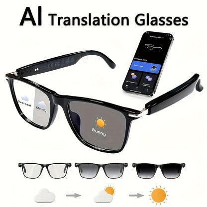 Lunettes intelligentes avec traduction instantanée en 160 langues, assistant GPT, audio Bluetooth 5.2, appels mains libres, lecture de musique, verres photochromiques et anti-lumière bleue – Technologie portable unisexe