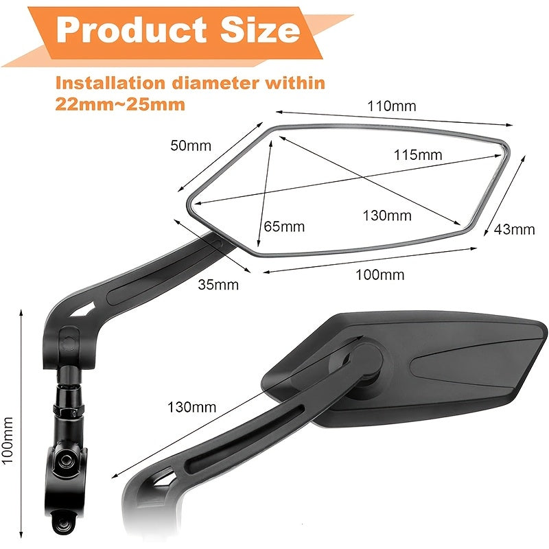 Lot de 2 rétroviseurs de vélo, réglables à 360°, grand angle HD, anti-chocs, pour guidon – Fixation universelle pour VTT, vélo de route, vélo électrique, vélo de ville et trottinette, guidons de 22,2 à 25 mm