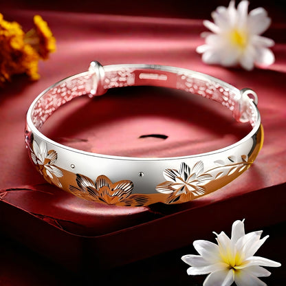 Bracelet ajustable coulissant pour femme en argent sterling 925 – Jonc élégant à fermoir coulissant en argent et or, cadeau idéal pour maman, la fête des mères, un anniversaire ou toute occasion spéciale
