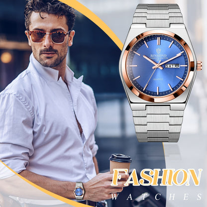 Montre à quartz pour homme en acier inoxydable – Cadran luminescent, calendrier avec date, montre-bracelet analogique business pour homme, cadran rond classique, bracelet en acier massif, plusieurs couleurs disponibles