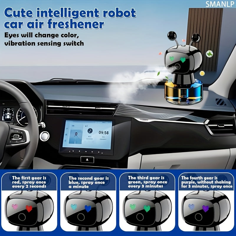 Désodorisant pour voiture robot intelligent, rechargeable par USB, pulvérisation automatique, écran d'expression IA, diffuseur de parfum automatique réglable sur 4 niveaux, décoration de voiture, cadeau