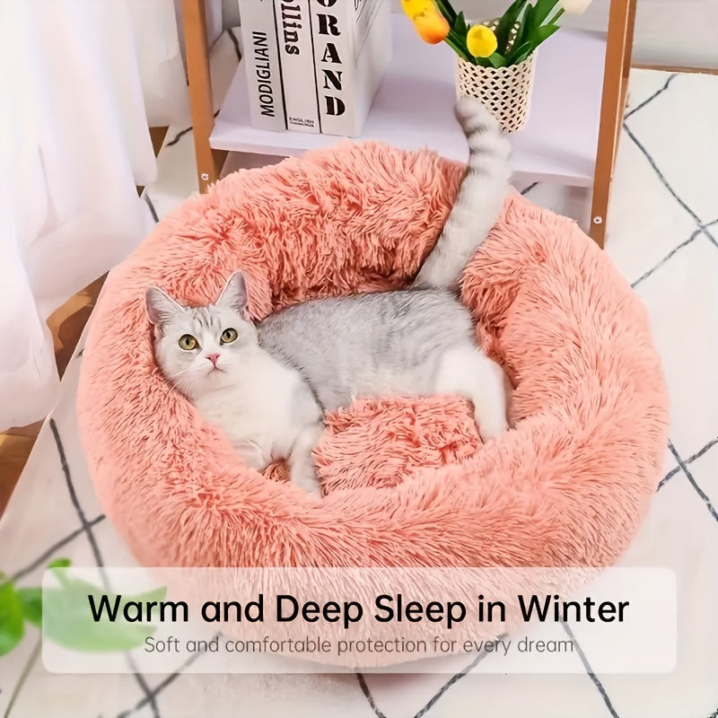 Grand panier rond pour chat toutes saisons - Nid circulaire doux et confortable pour chats et petits chiens, tapis de couchage universel avec coussin en peluche pour animaux d'intérieur