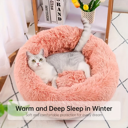 Grand panier rond pour chat toutes saisons - Nid circulaire doux et confortable pour chats et petits chiens, tapis de couchage universel avec coussin en peluche pour animaux d'intérieur