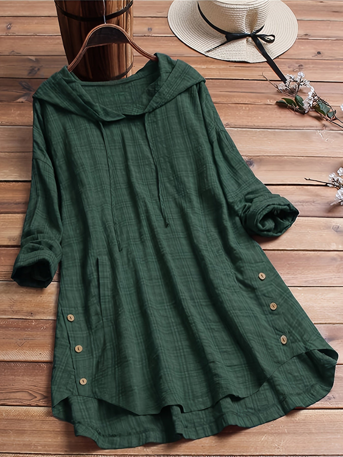 Chemise à capuche à carreaux pour femme à manches longues avec cordon de serrage | Blouse à ourlet asymétrique nouée à la taille, haut d'extérieur décontracté pour l'automne