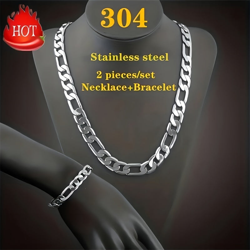 Ensemble collier et bracelet chaîne cubaine en acier inoxydable, 2 pièces – Bijoux unisexe style rétro Y2K pour hommes et femmes, chaîne à maillons cubains en acier 304L résistant au ternissement, disponible en tailles de 18 à 30 pouces