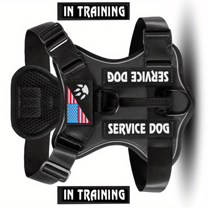 Harnais anti-traction pour chien avec gilet réfléchissant et 5 écussons – Harnais de service réglable en maille Oxford souple, avec attaches avant et arrière pour chiens de petite, moyenne et grande taille, de XS à XL