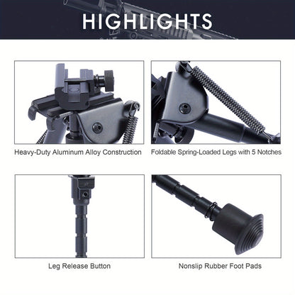 Bipied de tir réglable 6-9 pouces, 5 hauteurs, adaptateur à démontage rapide, pliable, rétractable, alliage d'aluminium léger, montage M-LOK, pieds en caoutchouc pour la chasse, le tir et les sports de plein air