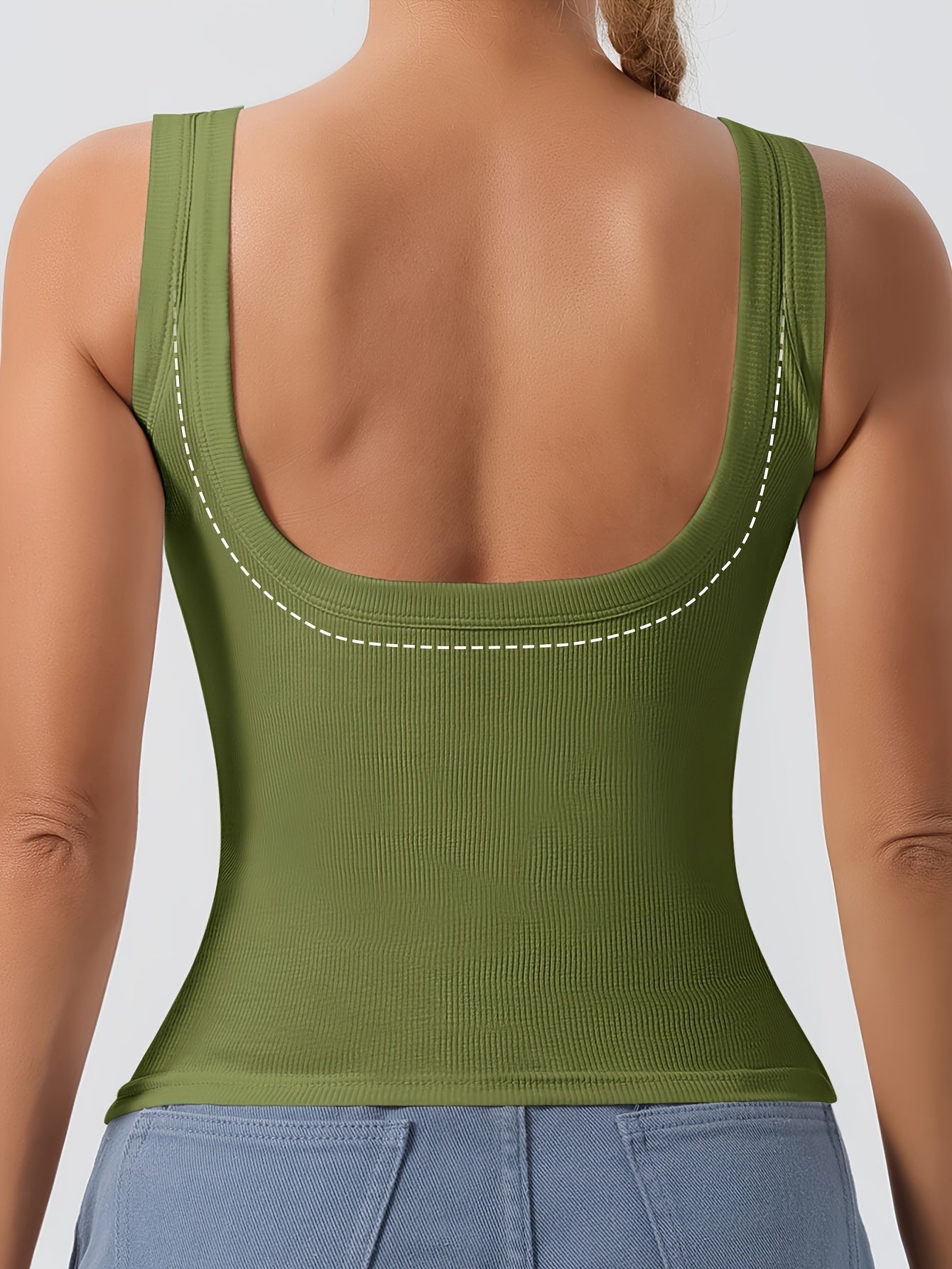 Women's Scoop Neck Tank Top Removable Chest Padding Slim Fit Casual Summer Sleeveless Top 8 Colors XS-XL