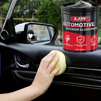 Crème de restauration et blanchiment pour plastiques automobiles KJM 150g avec éponge – Rénovateur tout-en-un pour tableau de bord, pneus et sièges, lustrant pour intérieur de voiture, soin des tissus d'ameublement, brillance longue durée et protection UV