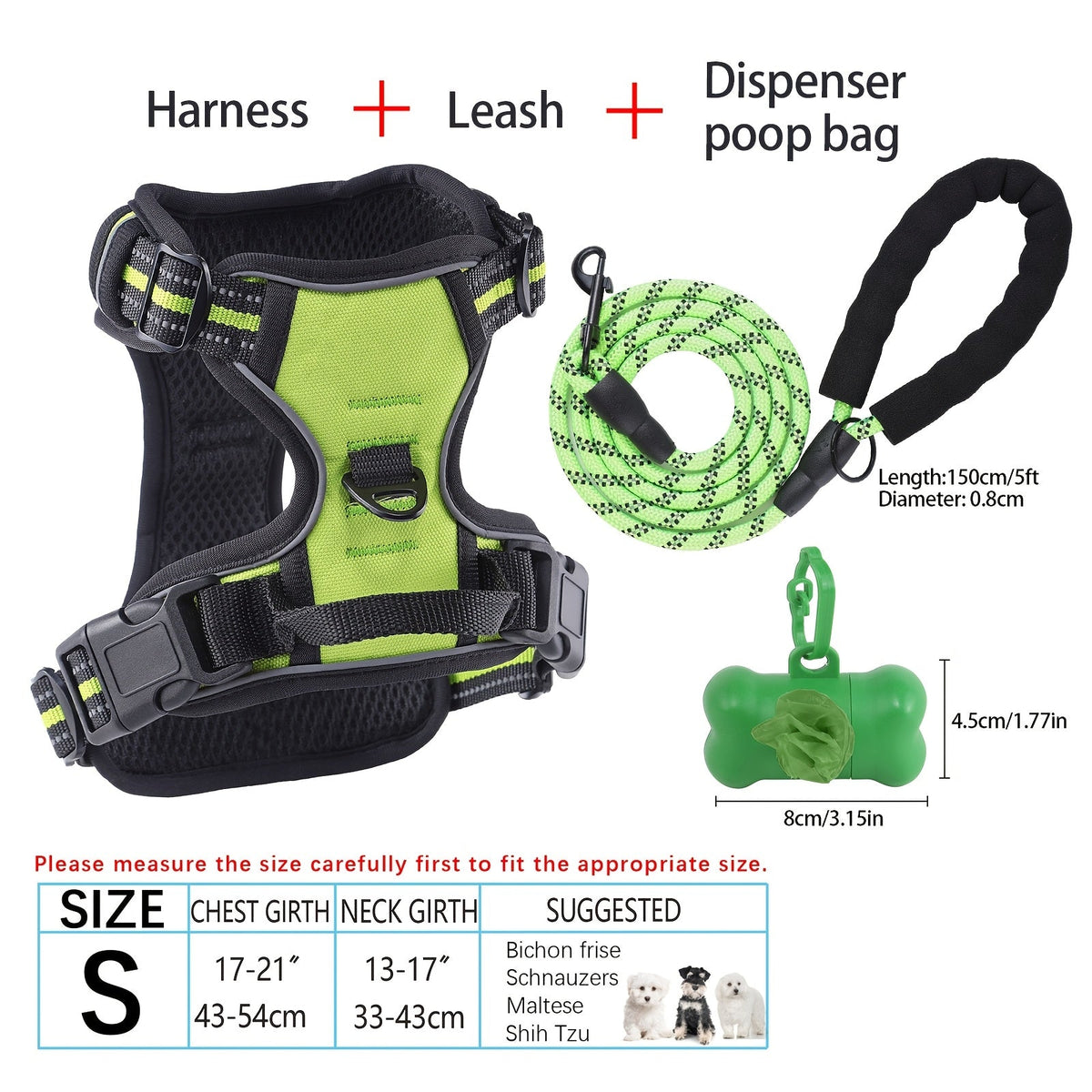 Ensemble harnais et laisse pour chien 4 pièces, gilet réfléchissant en Oxford anti-traction et anti-étranglement avec laisse, distributeur de sacs à déjections et poignée de contrôle facile, pour chiens moyens et grands, dressage et promenade en extérieur