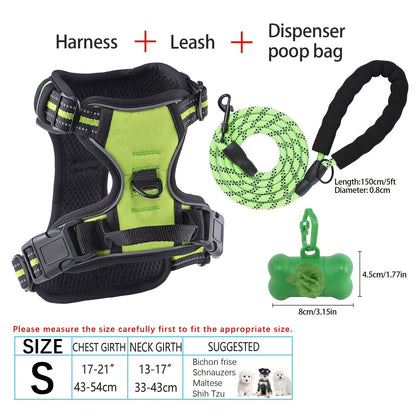 Ensemble harnais et laisse pour chien 4 pièces, gilet réfléchissant en Oxford anti-traction et anti-étranglement avec laisse, distributeur de sacs à déjections et poignée de contrôle facile, pour chiens moyens et grands, dressage et promenade en extérieur