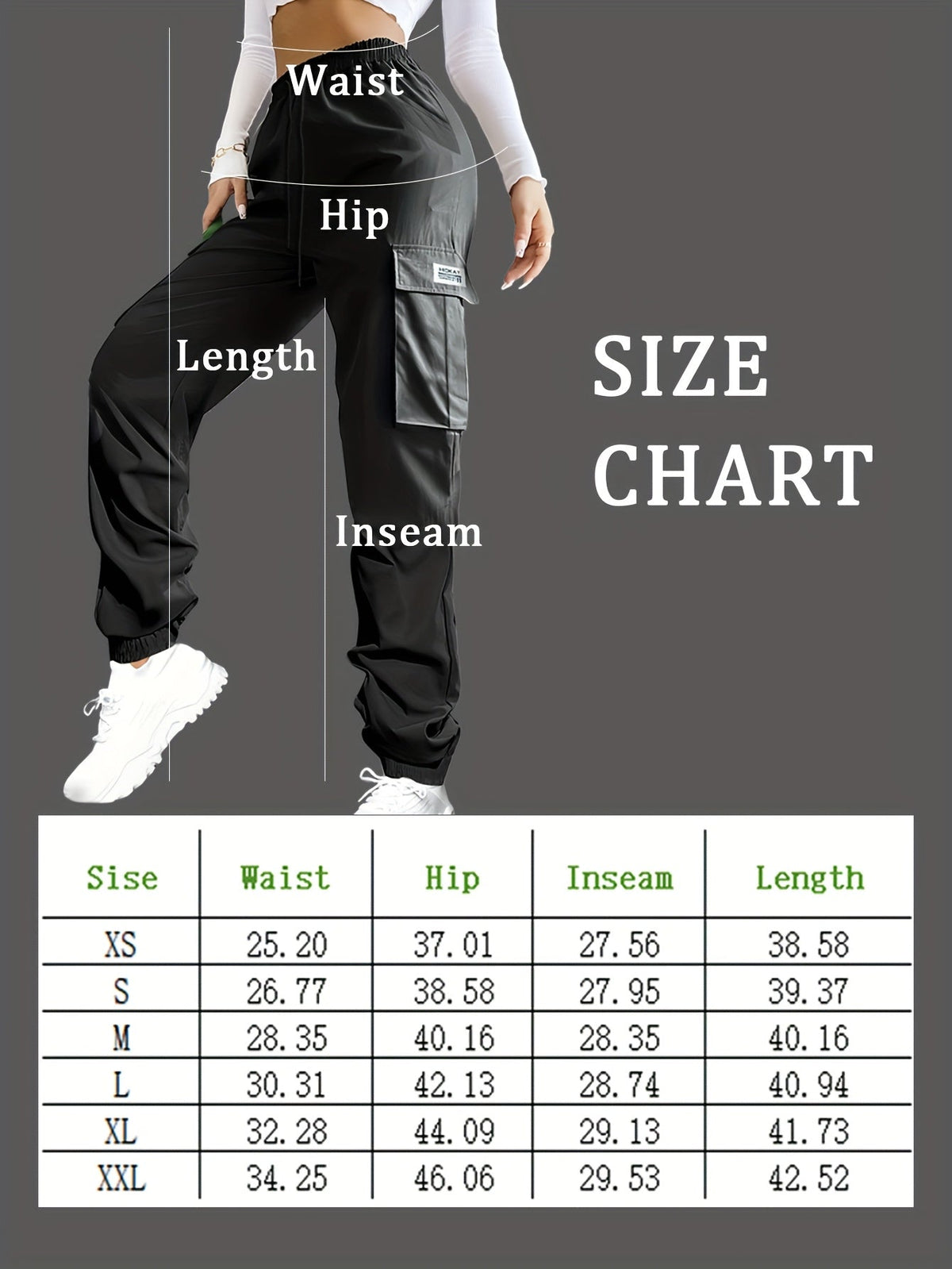 Pantalon cargo pour femme avec poches zippées – Taille élastique à cordon de serrage, grandes poches, pantalon décontracté pour l'extérieur, noir, gris, vert, bleu, XS-XXL