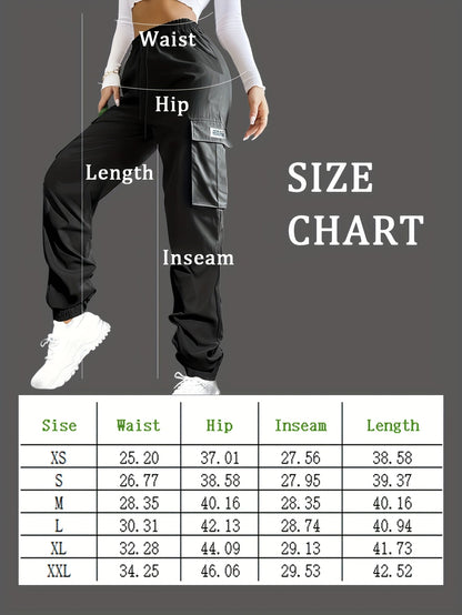 Pantalon cargo pour femme avec poches zippées – Taille élastique à cordon de serrage, grandes poches, pantalon décontracté pour l'extérieur, noir, gris, vert, bleu, XS-XXL