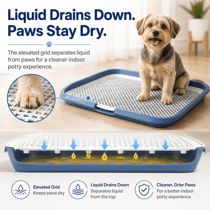 Bac à litière étanche pour chien, toilettes d'intérieur pour chiot avec grille amovible, support de tapis de propreté lavable pour l'apprentissage des chiots en appartement, station sanitaire pour petits et moyens chiens