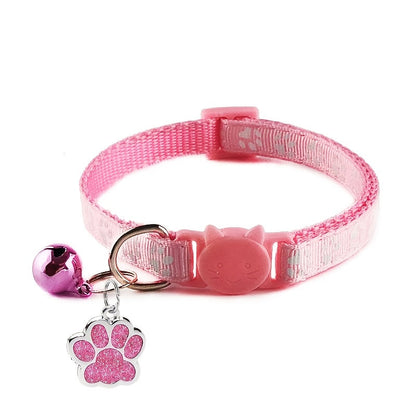 Customizable Engraved Pet ID Tag Collar with Bell – Paw Print Design Anti-Lost Adjustable Collar for Cats & Dogs – Personalized Name & Phone Number Dog Tag Collar, Stylish & Durable