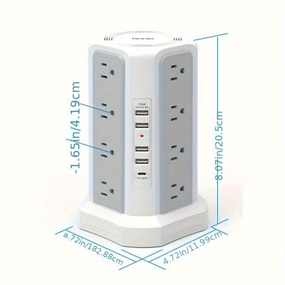 Tour multiprise, 16 prises CA, 5 ports USB, USB-C PD 20W, parafoudre 1500J, prise plate, rallonge de bureau