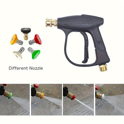 Pistolet pour nettoyeur haute pression 3000 PSI avec 5 buses, raccord rapide 1/4" et connecteur de tuyau M22-14 – Pistolet pulvérisateur pour lavage de voiture, irrigation de jardin et nettoyage de terrasse pour nettoyeurs haute pression