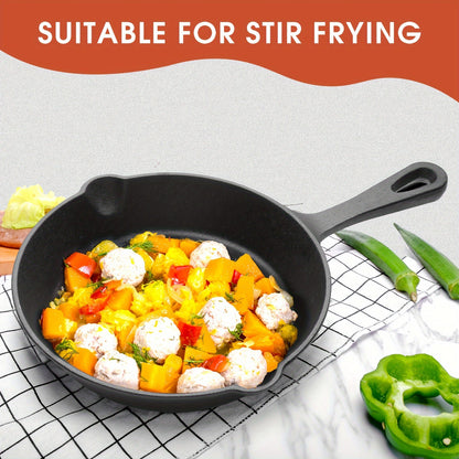Ensemble de 3 poêles en fonte avec bec verseur – Batterie de cuisine robuste antiadhésive pré-culottée pour les repas de fêtes, le camping en VR, les repas au feu de camp, compatible four et plaque de cuisson, cadeau de cuisine