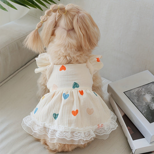 Robe pour chien colorée à motifs cœurs pour petits chiens et chats - Robe de poupée douce et agréable pour la peau, tenue de princesse toutes saisons pour chat et chien, adorable jupe pour animaux de compagnie pour chiens de tasse à thé, chiots et chatons