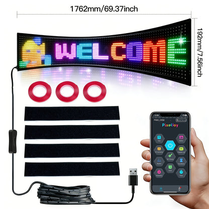 Panneau matrice LED flexible – Contrôlé par application Bluetooth, alimenté par USB, enseigne à texte et animation personnalisables pour voitures, magasins, hôtels, événements et décorations de fête – Tailles multiples