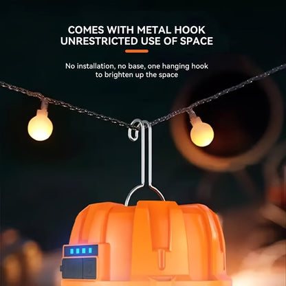 Lanterne de camping LED rechargeable par USB avec batterie externe intégrée, lampe de tente portable ultra-lumineuse pour camping, barbecue, terrasse, extérieur et urgences, recharge les téléphones portables, design autoportant et suspendu
