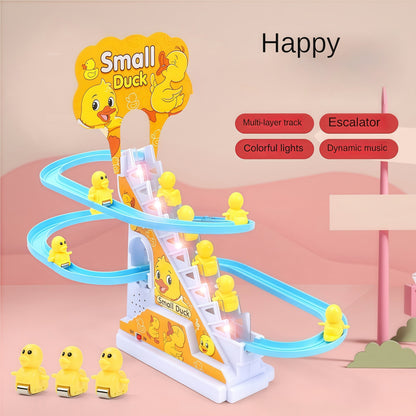 Ensemble de 6 canetons électriques monte-escaliers, jouet toboggan pour canards jaunes avec lumières et musique pour tout-petits garçons et filles, jouet interactif pour bébé, cadeau idéal pour Pâques, Halloween, Noël et les anniversaires