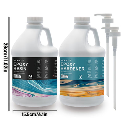Kit de résine époxy transparente en 2 parties, haute brillance, pour moulage, revêtement, plans de travail, tables, art en résine, bijoux DIY et artisanat, avec pompes, de 16 oz à 2 gallons