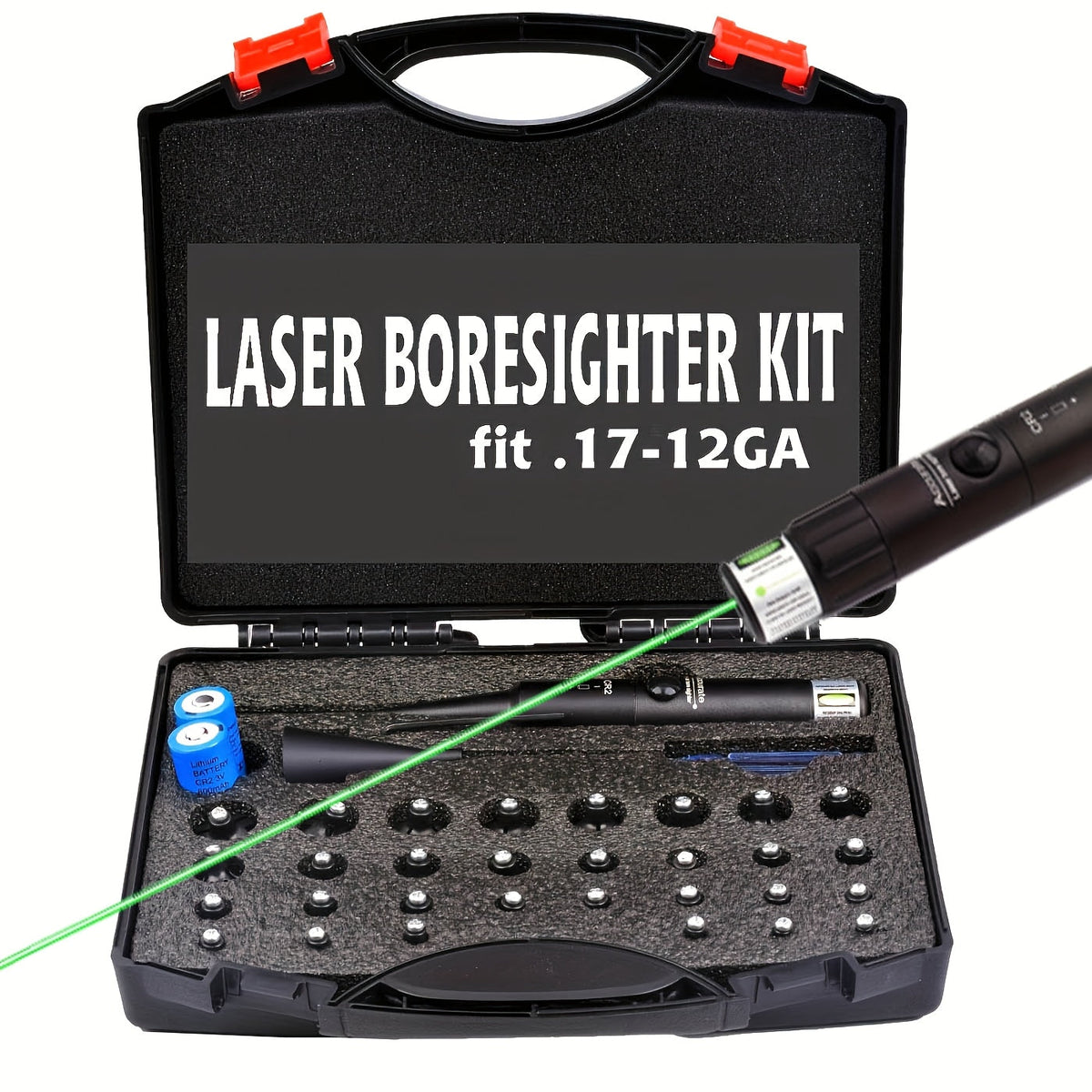 Kit de réglage laser avec 32 adaptateurs – Viseur laser rouge et vert pour calibres de 0,17 à 12GA, outil de réglage de précision pour fusil avec 8 heures d'autonomie, bouton marche/arrêt pour la chasse et le tir