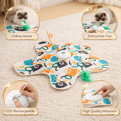 Smart Electric Cat Hunting Toy Rechargeable – Simulated Prey Movement Interactive Puzzle Teaser, Hands-Free Auto Cat Entertainment for Indoor Cats, Small Fish & Graffiti Styles for Kittens & Adult Cats