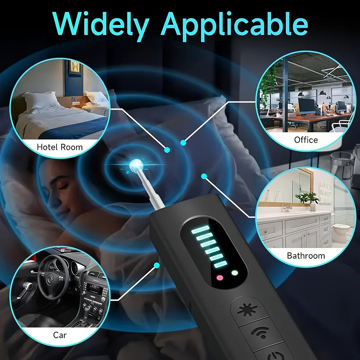 Détecteur de caméra cachée et scanner de signal RF anti-espion – Détecteur de mouchards, traceurs GPS et dispositifs d'écoute, balayeur de sécurité multifonction portable et rechargeable pour les voyages, l'hôtel, la maison, le bureau, la voiture