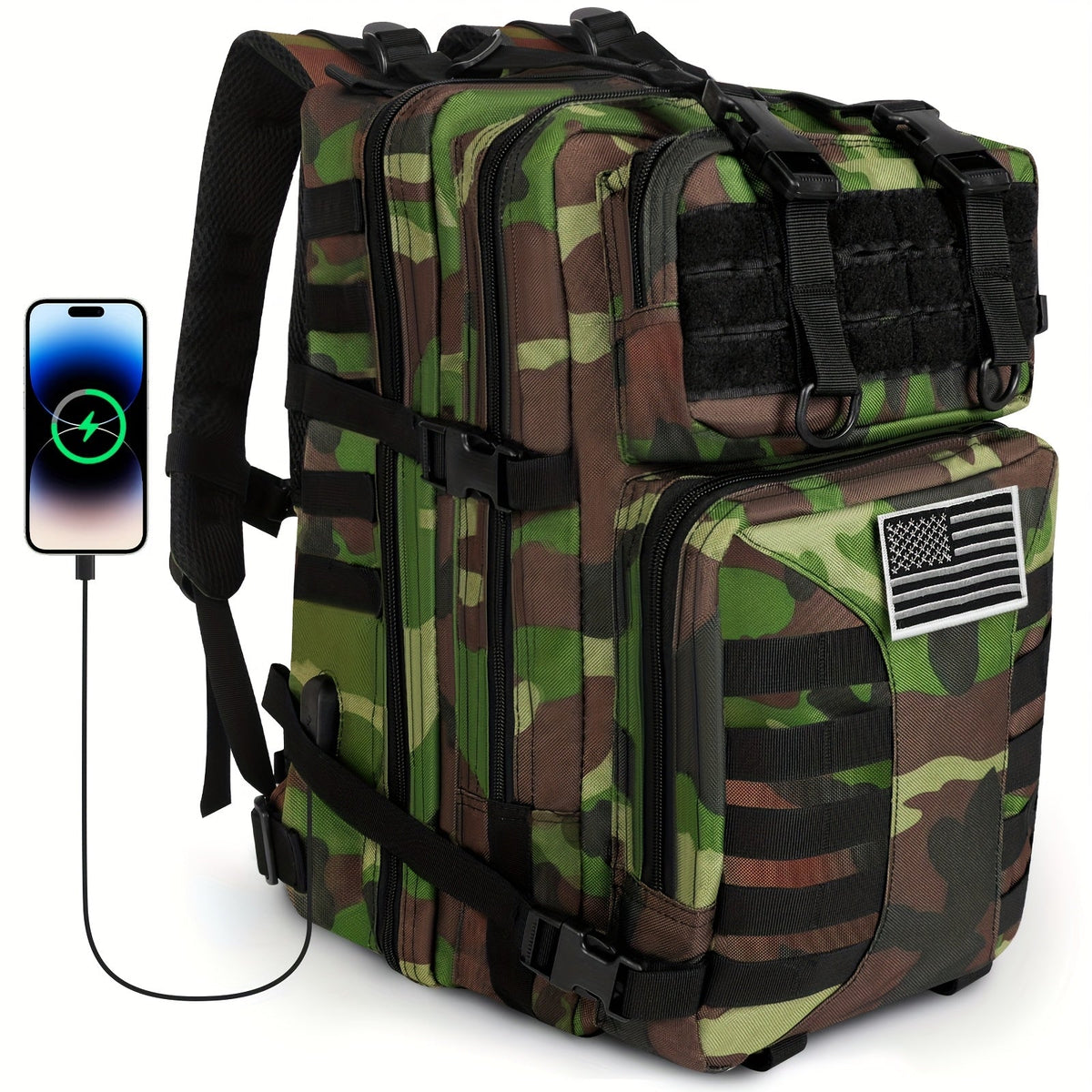 Sac à dos tactique unisexe haute capacité 50L – Sac militaire MOLLE pour le camping, la pêche, la chasse, la randonnée et les voyages – 13 options de couleurs incluant des variantes avec sac à main et sac de rangement