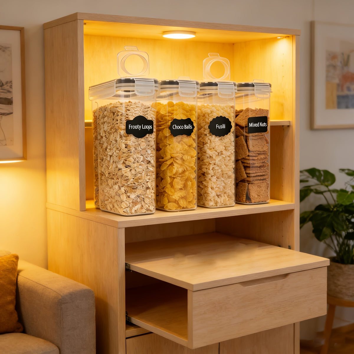 Lot de 4 récipients hermétiques pour aliments (4 L / 135 oz), très grands contenants à céréales sans BPA pour l'organisation du garde-manger - Rangement en vrac pour céréales, riz et noix, ensemble d'organisation de cuisine, excellent cadeau de Noël