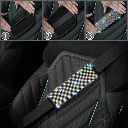 Ensemble d'accessoires de voiture 8 pièces en strass pour femme – Housse de volant, sous-verres, coussinets de ceinture de sécurité, anneaux de démarrage et housse de pommeau de levier de vitesse, 7 couleurs, kit intérieur à paillettes scintillantes