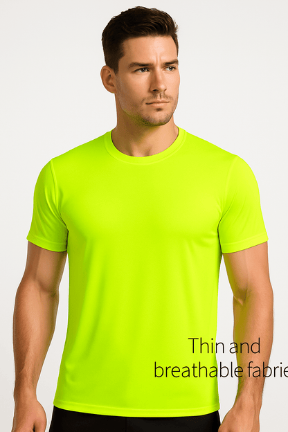 Lot de 5 chemises de travail de sécurité pour hommes UPF 50+ – T-shirts de performance respirants à séchage rapide pour les travaux en extérieur, jaune fluorescent haute visibilité, S-XXXL, cadeau pour papa