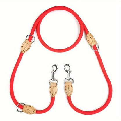 Laisse double pour 2 chiens – Laisse multifonctionnelle en corde ronde mains libres pour chiens de petite, moyenne et grande taille – Laisse de couplage pour l'entraînement, la course et la promenade de deux chiens en même temps