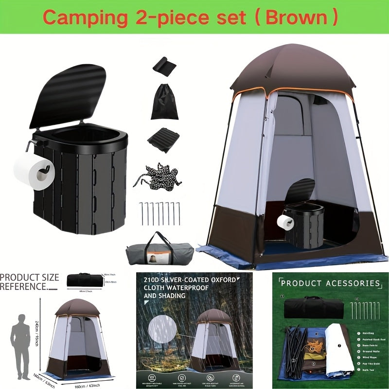 Toilettes de camping portables et tente d'intimité – Tente WC escamotable pour adultes avec 12 sacs, piquets de sol, cordes coupe-vent et tapis isolant, toilettes pliables pour le camping, les voyages et la randonnée