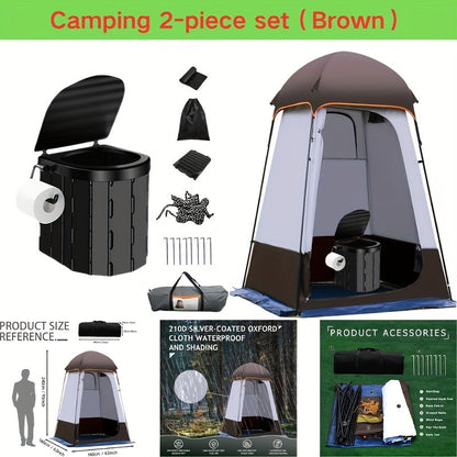 Toilettes de camping portables et tente d'intimité – Tente WC escamotable pour adultes avec 12 sacs, piquets de sol, cordes coupe-vent et tapis isolant, toilettes pliables pour le camping, les voyages et la randonnée