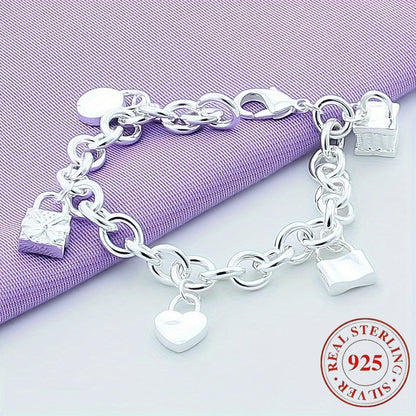Bracelet avec pendentif en argent sterling 925 style coréen pour femme – Design tendance à maillons, hypoallergénique, 20 cm / 7,87 po, élégant au quotidien et cadeau idéal pour toutes les occasions