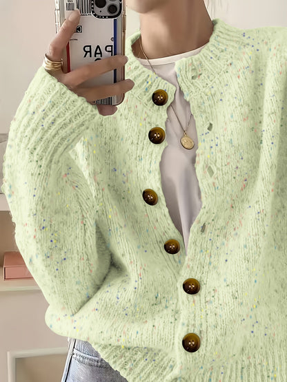 Cardigan décontracté pour femme à boutons, manches longues, col rond, maille colorée | Haut élégant et léger en tissu extensible à motif pois bonbon, tailles S M L XL