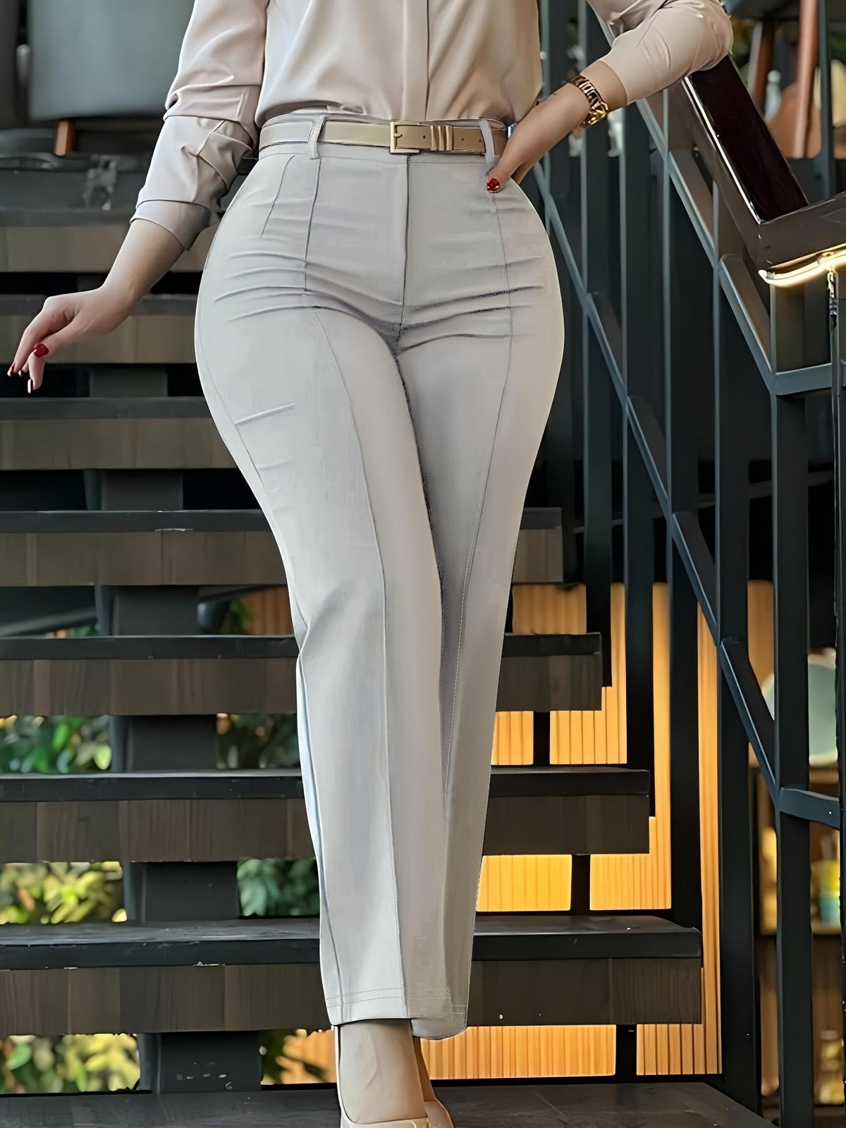 Pantalon de tailleur femme uni – Pantalon structuré chic et long 100 % polyester pour le bureau, le business casual et les occasions formelles