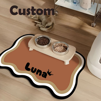 Personalized Quick-Dry Pet Feeding Mat Custom Name Paw Print Design Anti-Splash Absorbent Washable Placemat for Dogs and Cats 3 Styles Dark Gray Pink Yellow Brown