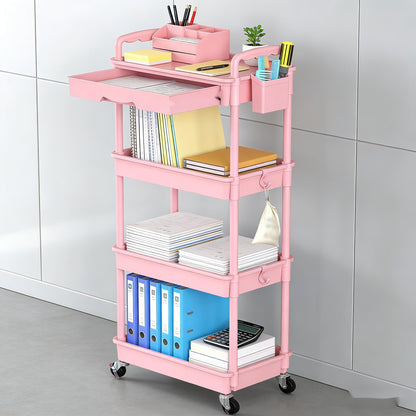 Desserte de rangement à roulettes 3 et 4 niveaux avec tiroir et roues verrouillables – Étagère de rangement multifonctionnelle en plastique pour cuisine, salle de bain, salon, bureau – 7 couleurs