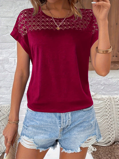 Haut décontracté à épaules dénudées en dentelle pour femme, t-shirt d'été ample et élégant à manches chauve-souris, idéal pour les vacances, disponible en plusieurs couleurs S M L XL