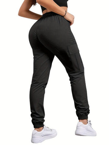 Pantalon cargo pour femme avec poches zippées – Taille élastique à cordon de serrage, grandes poches, pantalon décontracté pour l'extérieur, noir, gris, vert, bleu, XS-XXL